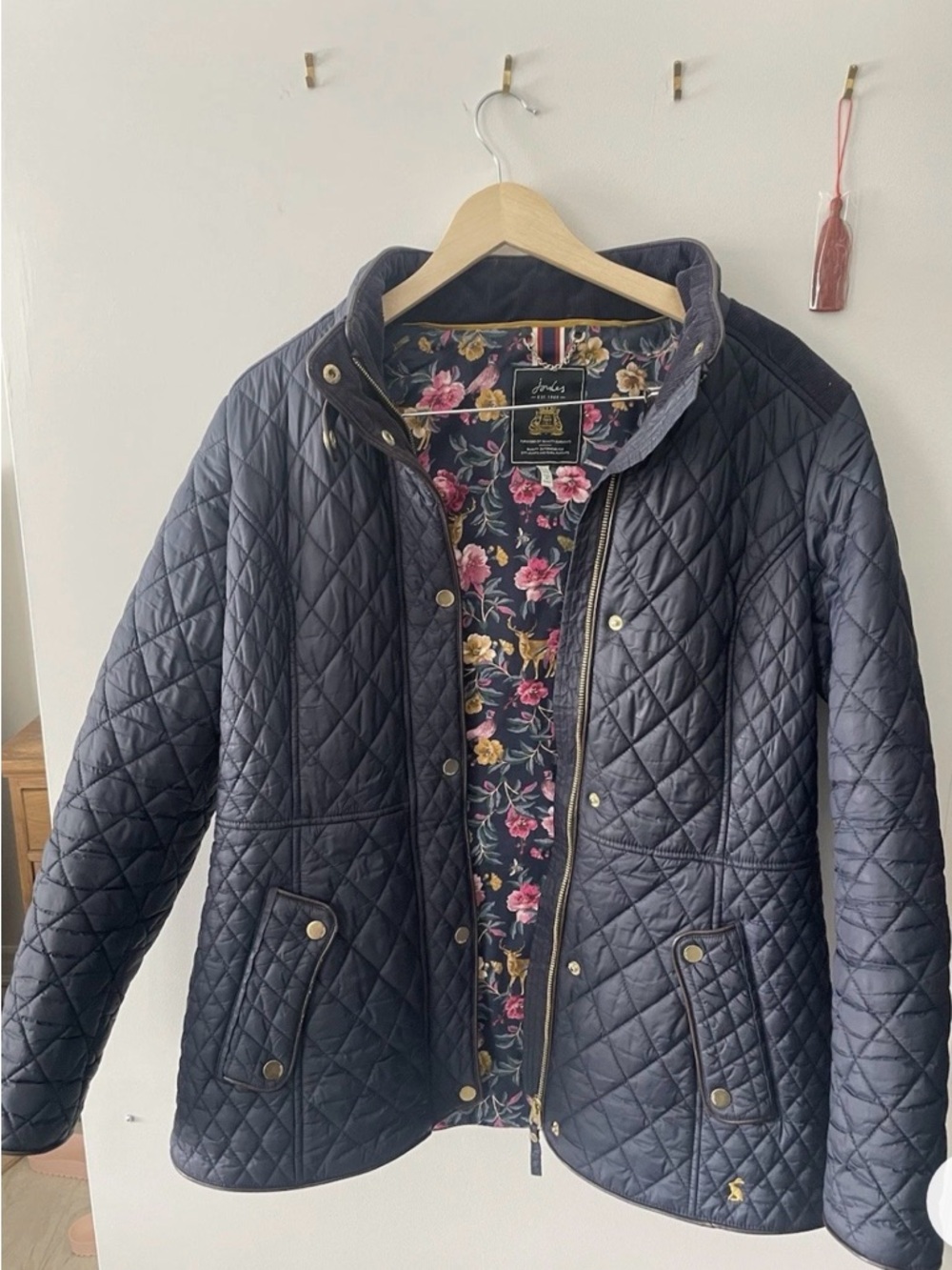 Joules Navy Quilted Women's Jacket with Floral Liner